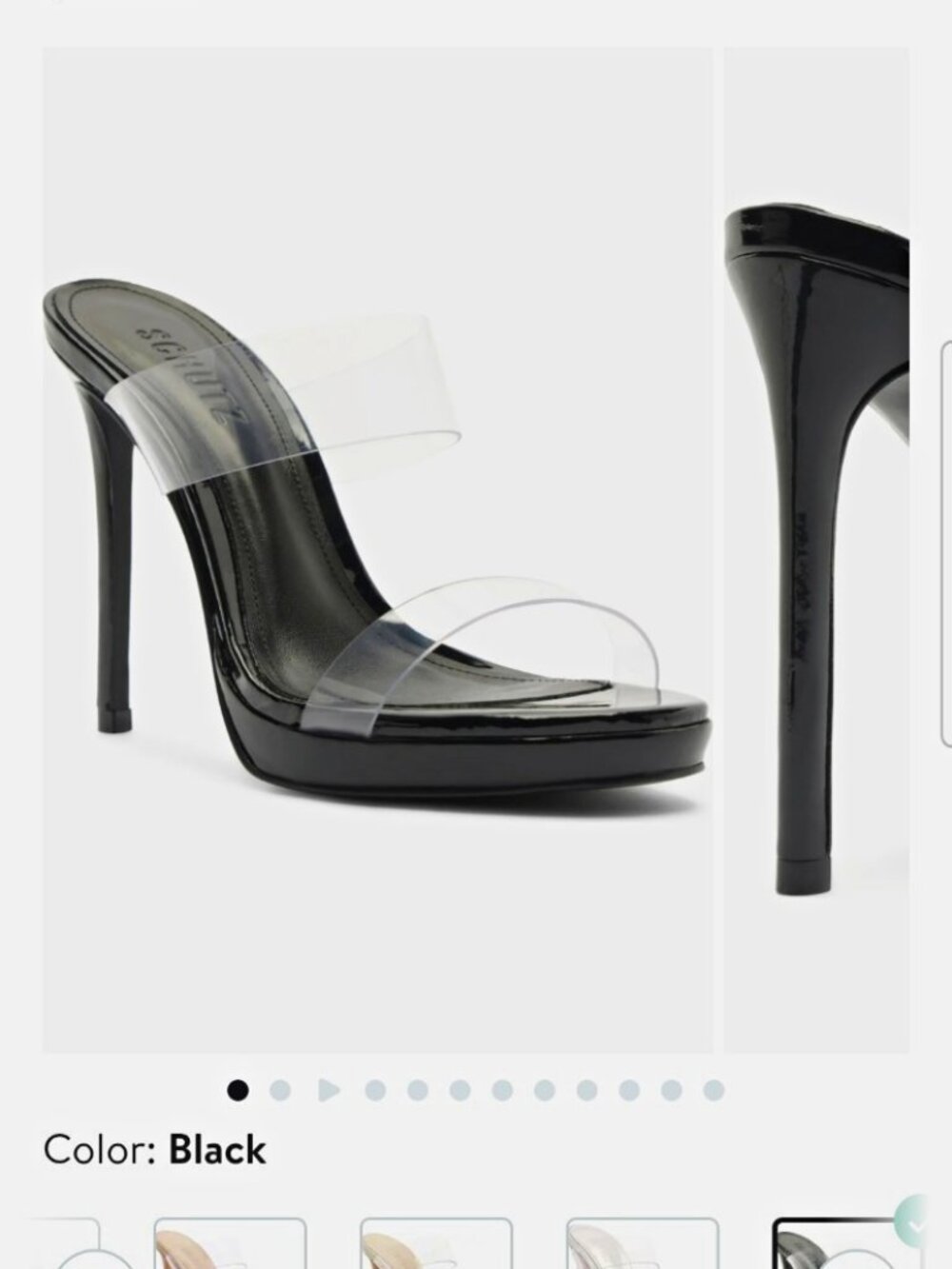 Schutz Black Clear Vinyl Strap Stiletto Heels 9